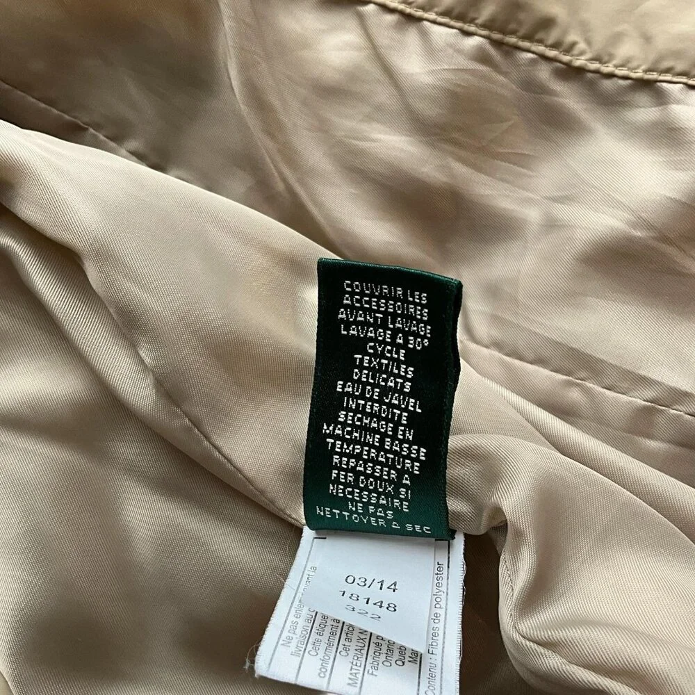 Ralph Lauren Diamond Quilted Barn Jacket Womens L Faux Leather Trim Birch Tan - Picture 15 of 16